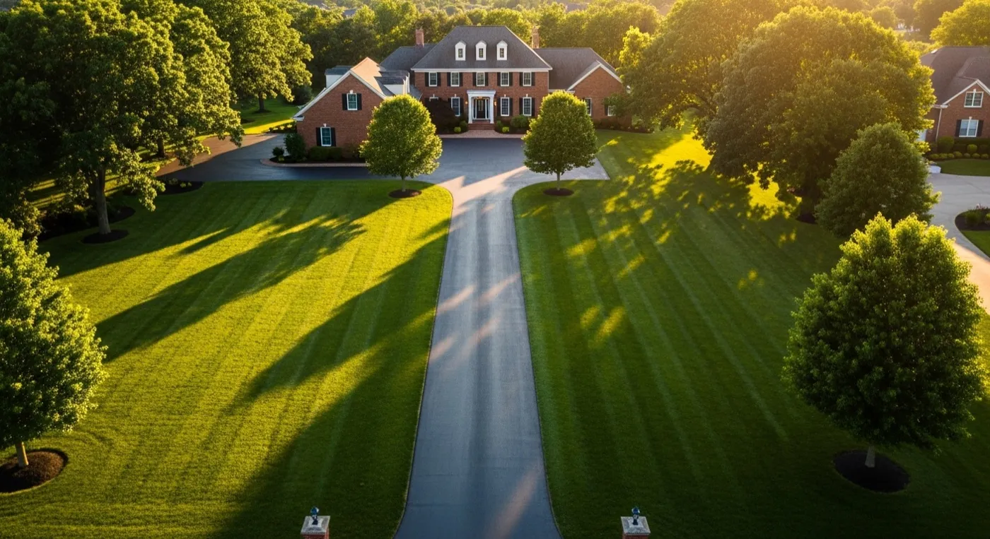 Louisville KY professional driveway sealcoating service - freshly sealed asphalt driveway