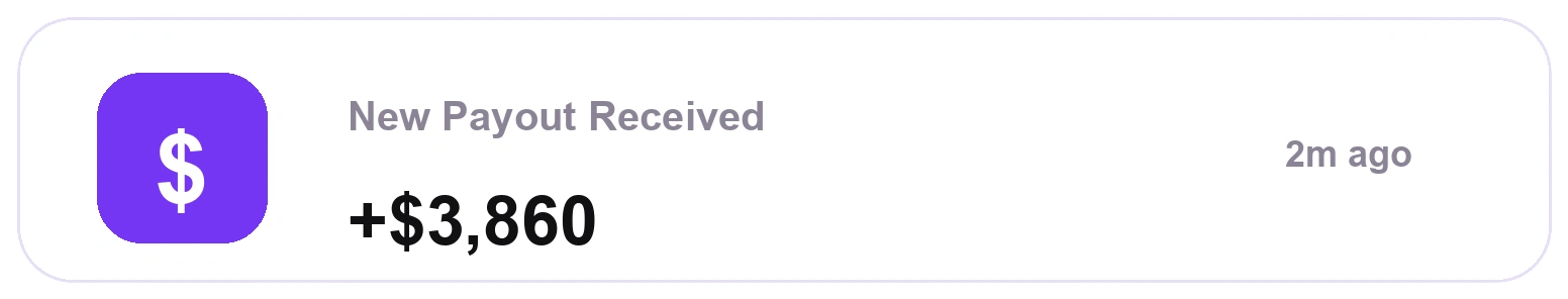Payout notification card graphic