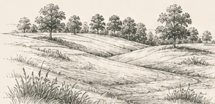 Sketch of rolling golf fairways