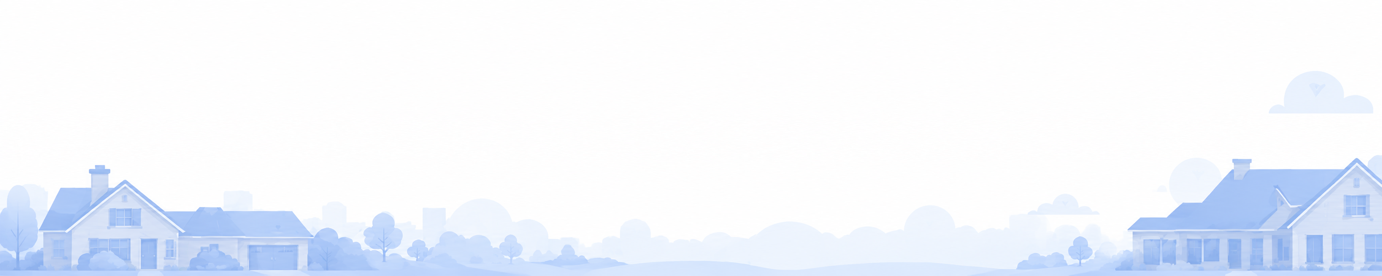 Illustrated townscape backdrop behind the hero